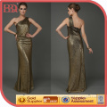 Lady Sexy Gold Maxi Wedding Dress with One Shoulder (S007-12)